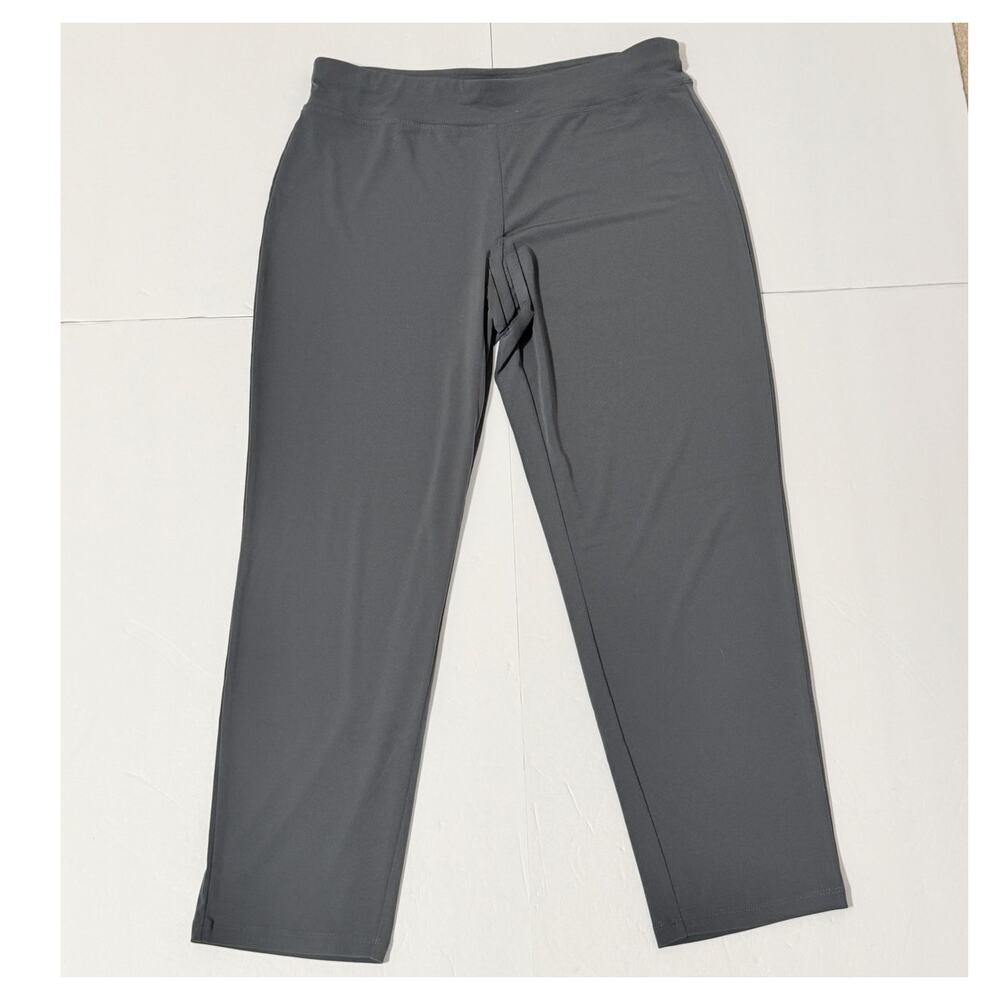 Susan Graver Essentials Pet Liquid Knit Straight Leg Pants, Gray-Green, Size MP